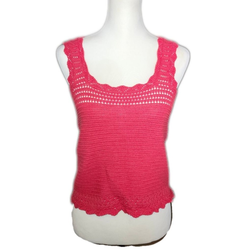 Free Assembly Ruby Pink/Red Crochet Knit Tank Top, Small